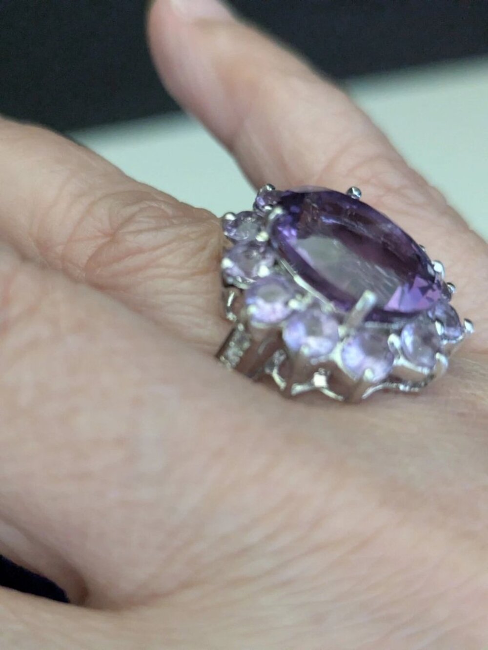 Purple Amethyst Sterling Silver 925 Marked AVE Cocktail Ring S.8.5 - Picture 10 of 12